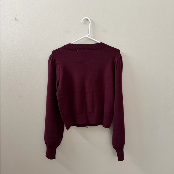 Belldini Balloon Sleeve Burgundy Cardigan Sweater with Rhinestone Bows, Sz M - Picture 8 of 11